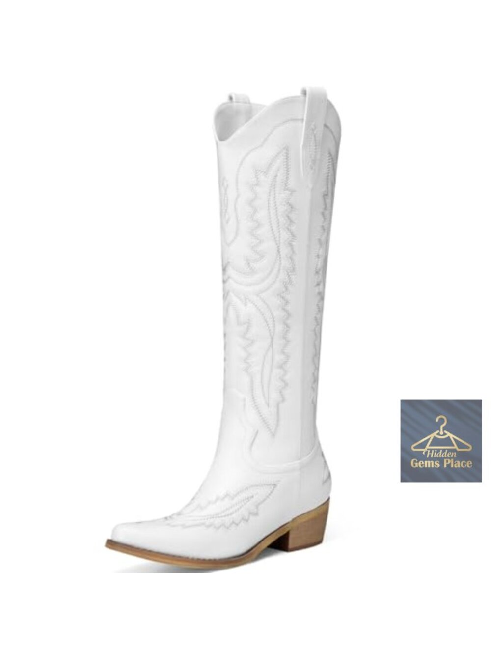 Womens Knee High Cowboy Boots Pointed Toe Wide Calf Faux Leather